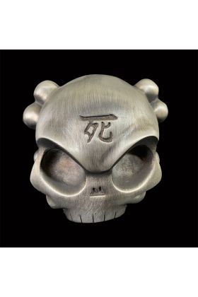 Skullhead Brushed Nickel Metal Toy by Huck Gee x Fully Visual