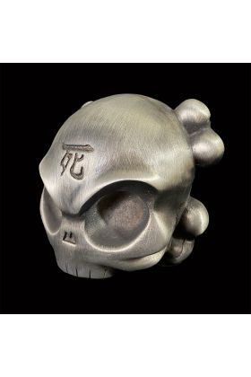 Skullhead Brushed Nickel Metal Toy by Huck Gee x Fully Visual