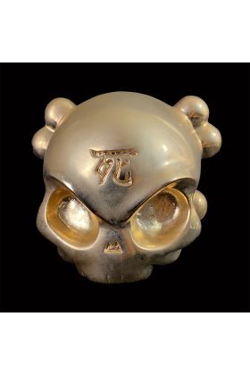 Skullhead Gold Color Metal Toy by Huck Gee x Fully Visual